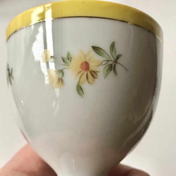 Vintage Porcelain Floral Gold Gilded Egg Cups Yellow White Flowers Pink Blue - Picture 9 of 15